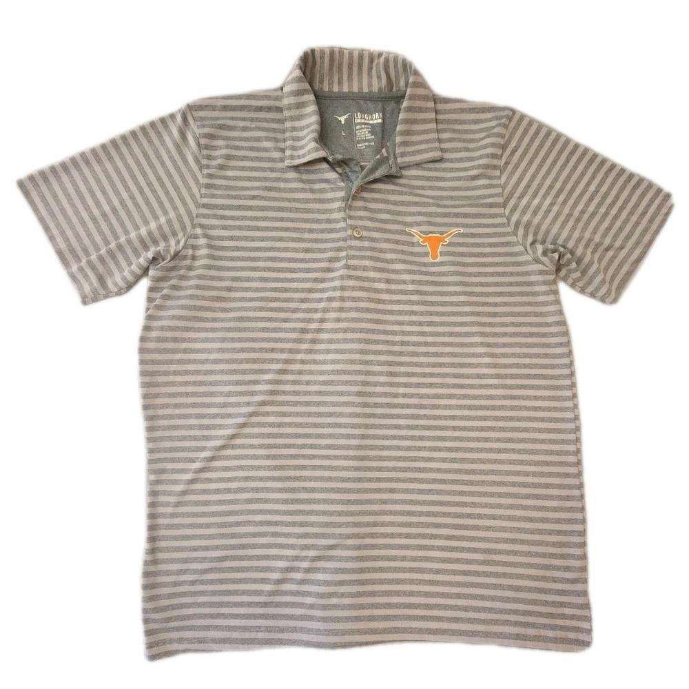 University of Texas Shirt Longhorns Polo Mens  Large Gray Striped